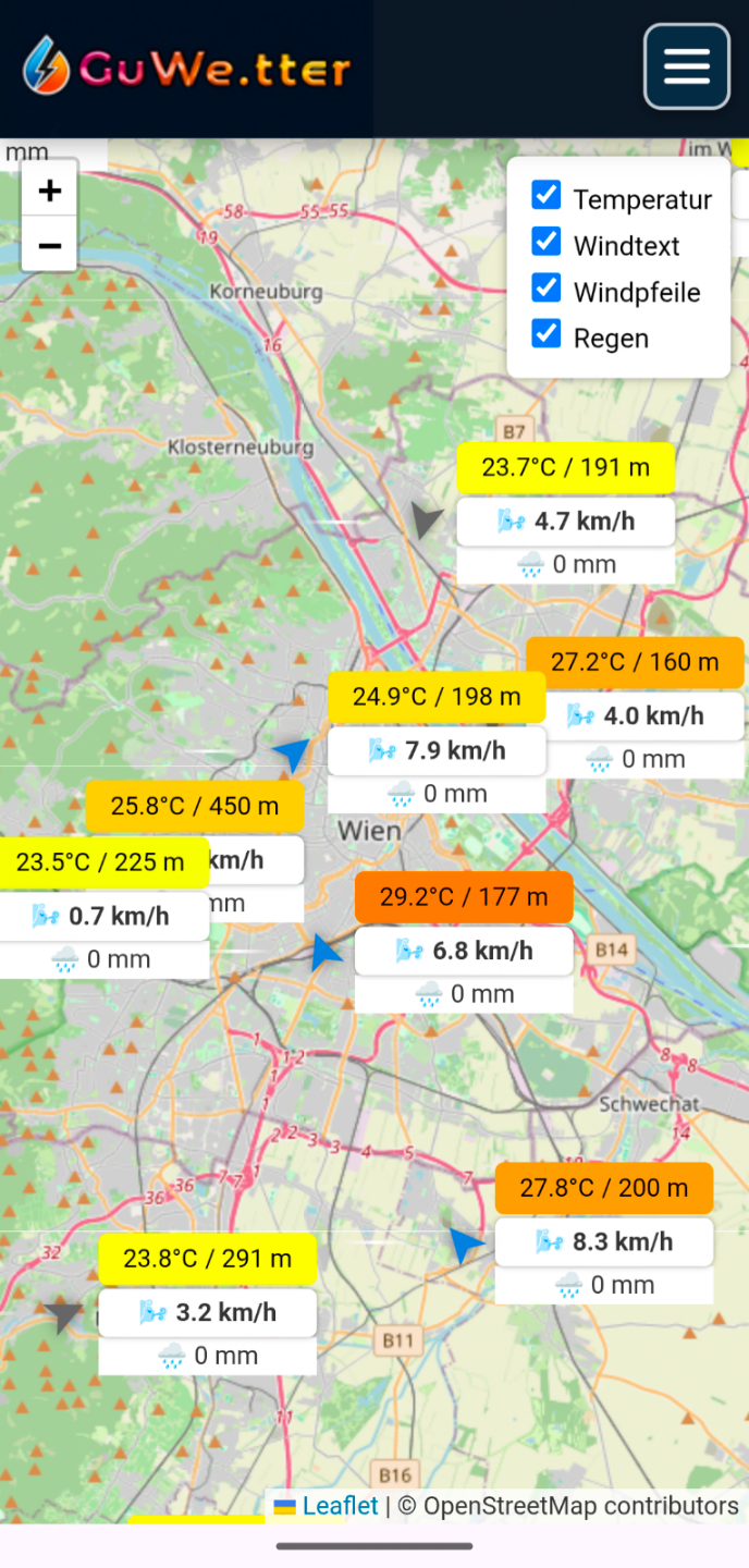GuWetter: Wetterübersicht mit Temperatur und Verlaufsgrafik